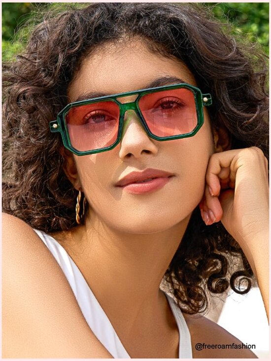 Retro Square Aviator Sunglasses UV400 Protection Plastic Frame Unisex main image 5